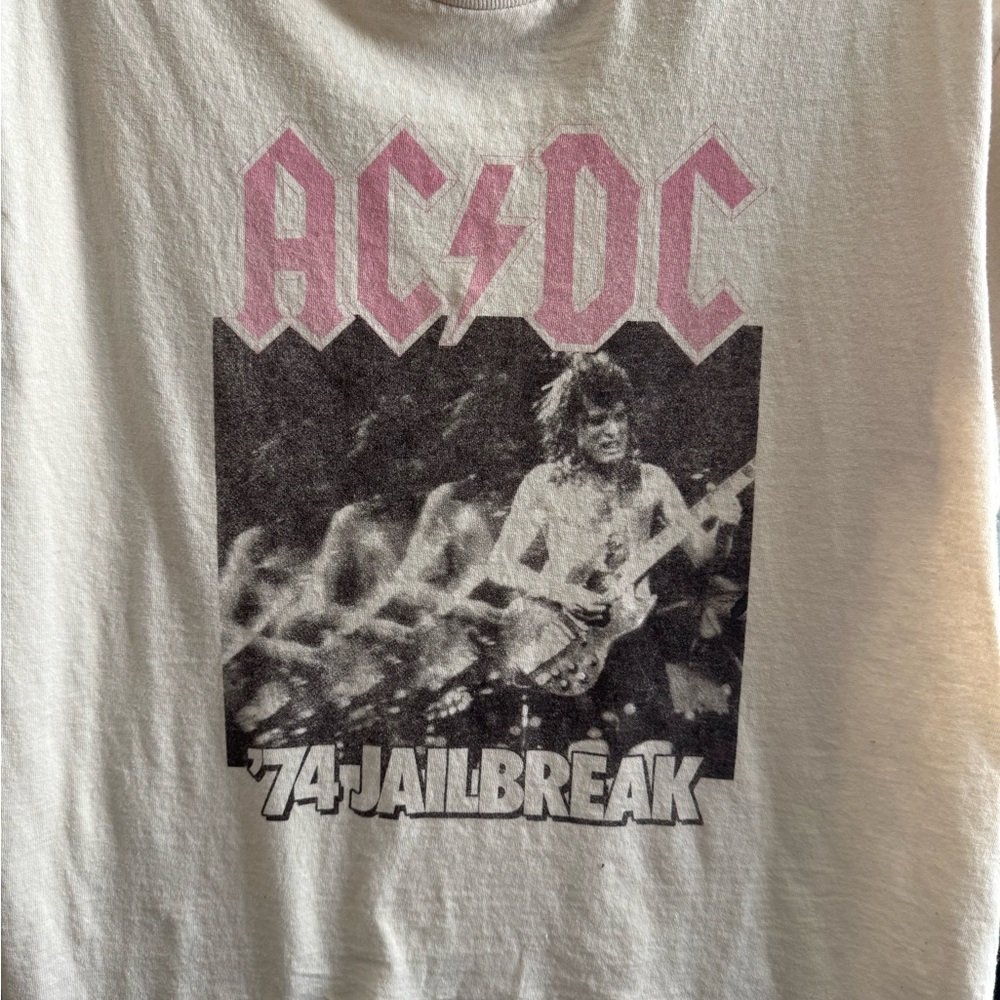 AC/DC Youth Tee in White with Pink Logo